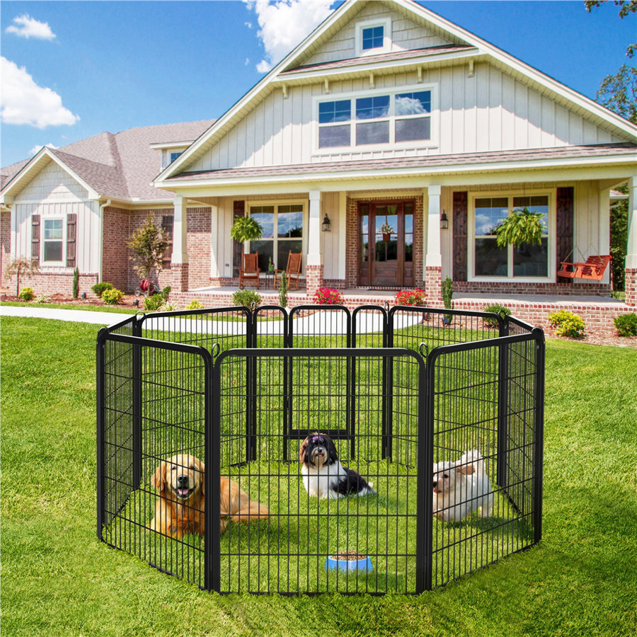 Foldable Heavy Duty Metal Dog Play Pen with Door (Set of 8)